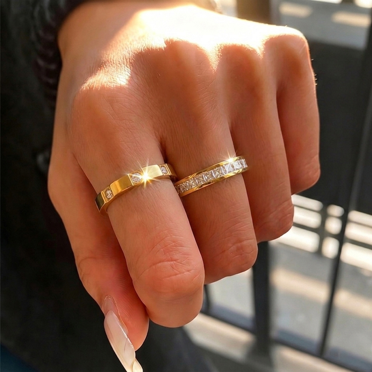 Set of Two Unique Double-Ring Stainless Steel Rings, Gift